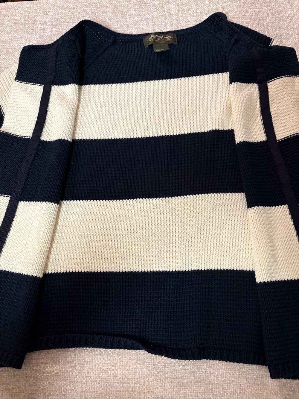 Adorable Women’s Eddie Bauer Navy and Cream Striped Open Cardigan Size M - Picture 12 of 14